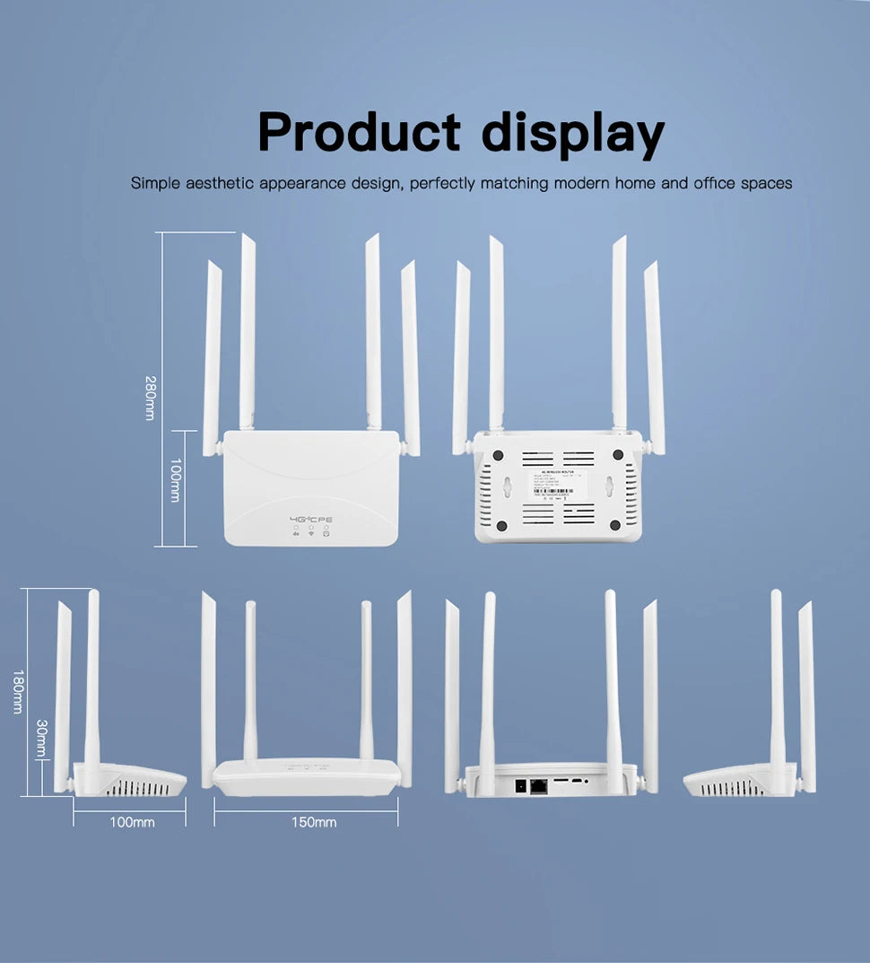 4G LTE WIFI Router 150Mbps 4 External Antennas Power Signal Booster Hotspot Smoother Wired Connection Intelligent Micro SIM Card
