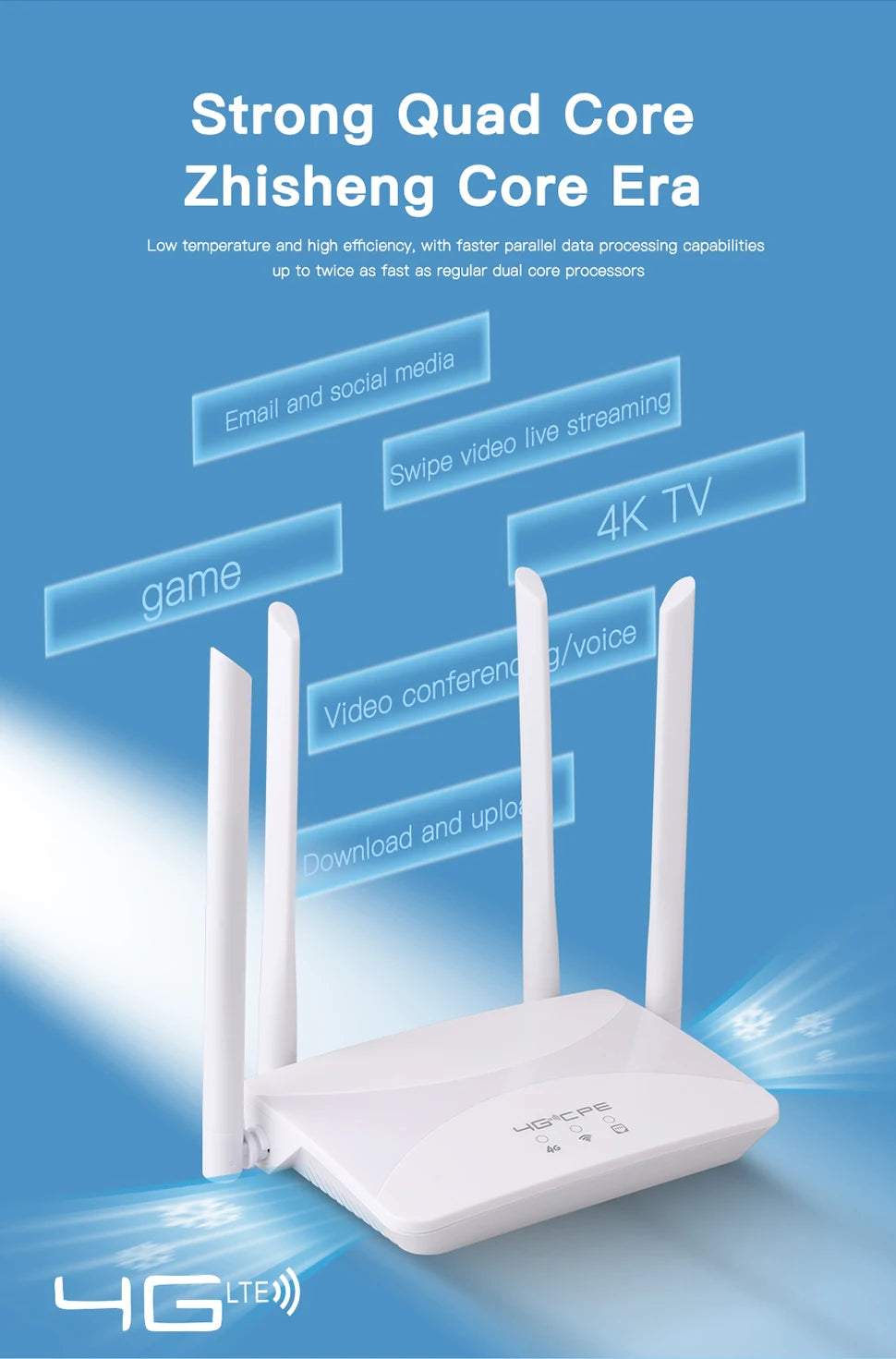 4G LTE WIFI Router 150Mbps 4 External Antennas Power Signal Booster Hotspot Smoother Wired Connection Intelligent Micro SIM Card