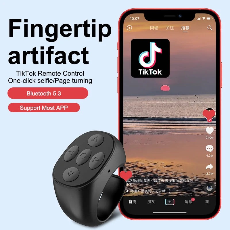 2025 Bluetooth Tiktok Remote Control Ring Gadget Flipping Selfie Fingertip Controller Give Likes 4 Buttons 10m for IPhone Xiaomi
