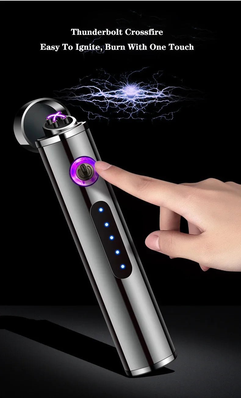 New Metal USB Windproof Lighter Personalized Cylindrical Compact Double Arc Plasma Lighter Portable Smoking Accessories Gadget