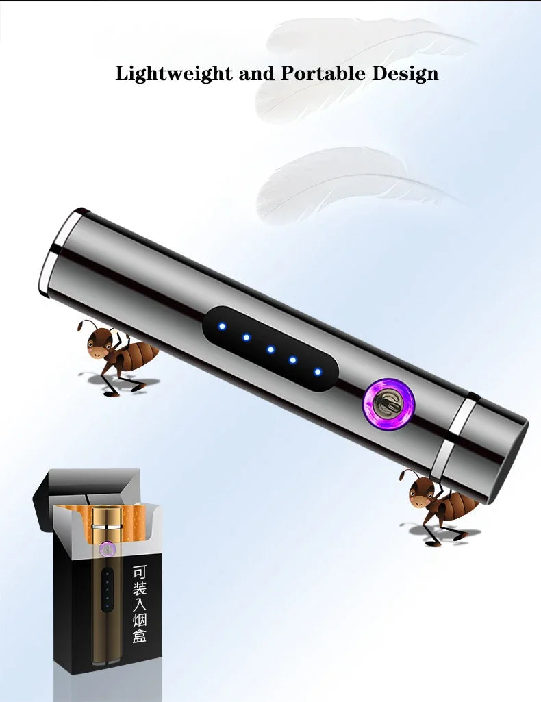 New Metal USB Windproof Lighter Personalized Cylindrical Compact Double Arc Plasma Lighter Portable Smoking Accessories Gadget