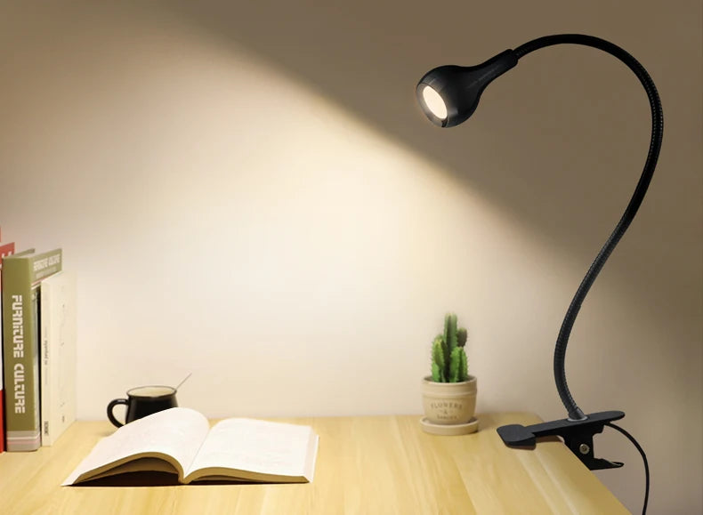 Flexible Table Lamp USB Power Lamp Reading Book Light With Holder Clip Study Reading Lamps Bedside Table Bedroom Decor Nightlamp