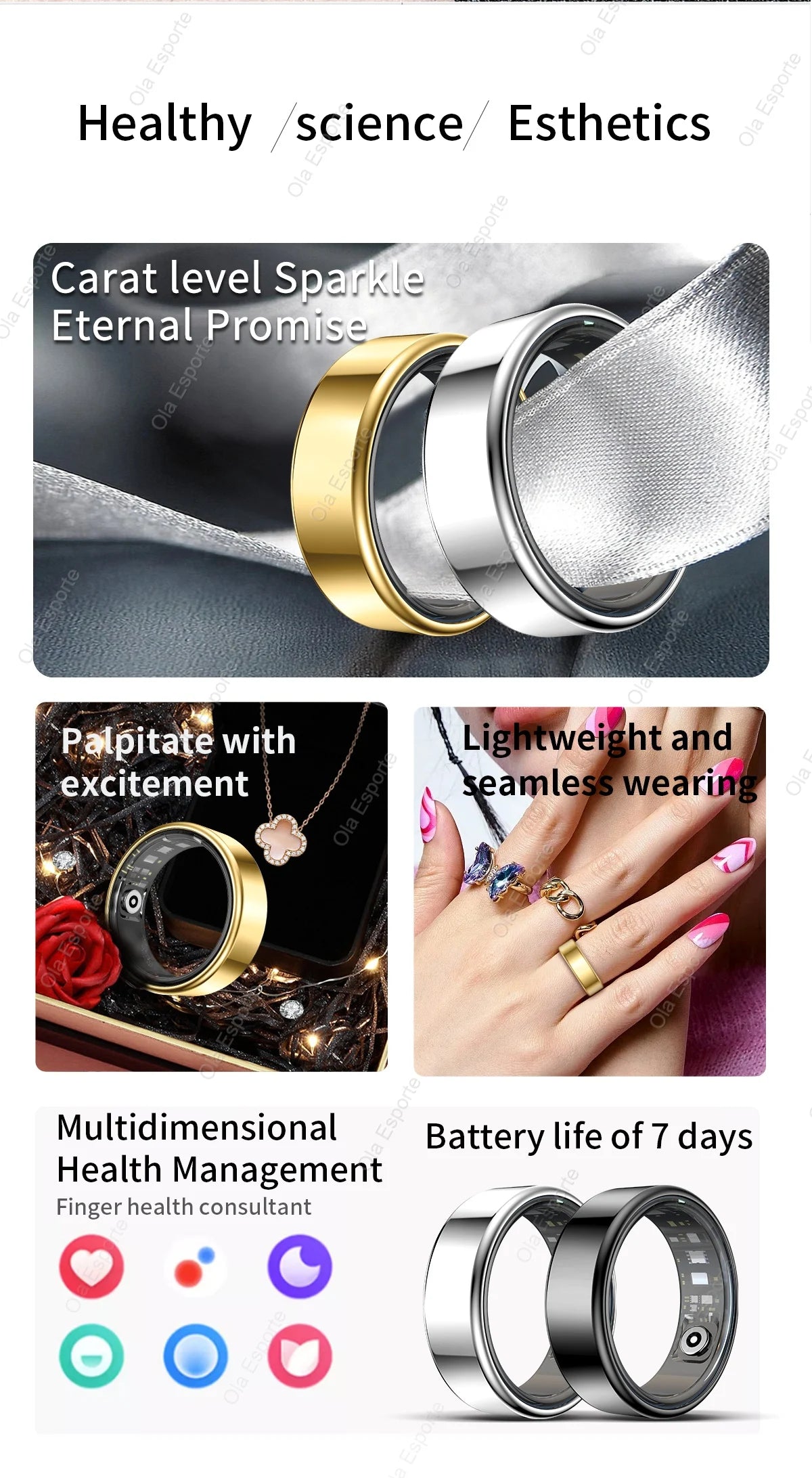 For Xiaomi Smart Ring 2025 Men Women Health Heart Rate Blood Oxygen Monitor Smartring IP68 & 5ATM Waterproof, Multi-sport Mode