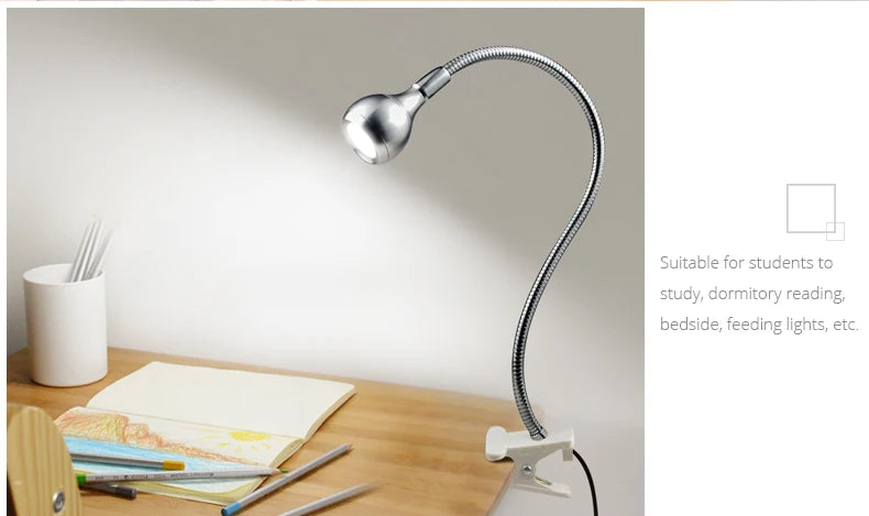 Flexible Table Lamp USB Power Lamp Reading Book Light With Holder Clip Study Reading Lamps Bedside Table Bedroom Decor Nightlamp