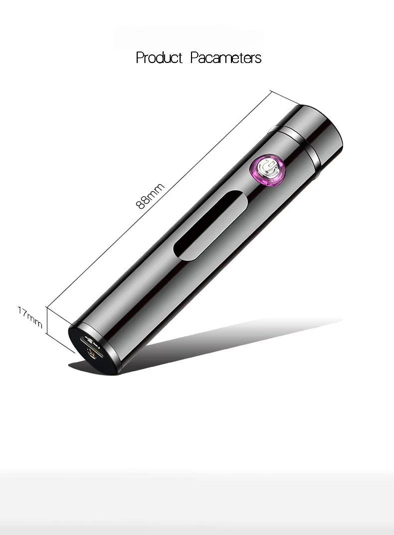 New Metal USB Windproof Lighter Personalized Cylindrical Compact Double Arc Plasma Lighter Portable Smoking Accessories Gadget