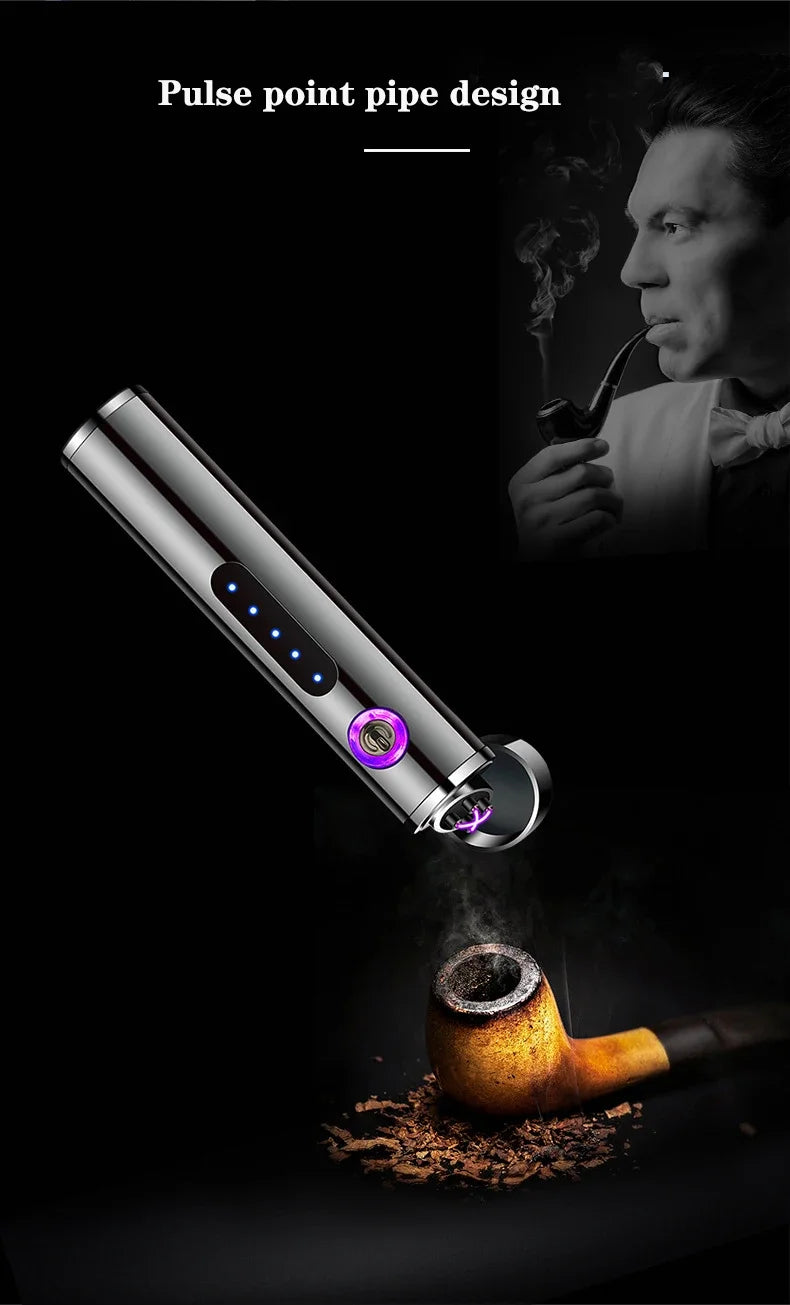 New Metal USB Windproof Lighter Personalized Cylindrical Compact Double Arc Plasma Lighter Portable Smoking Accessories Gadget
