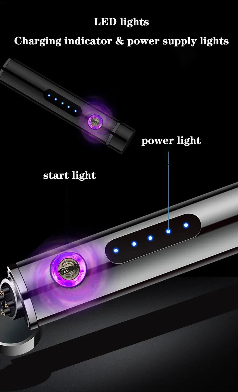 New Metal USB Windproof Lighter Personalized Cylindrical Compact Double Arc Plasma Lighter Portable Smoking Accessories Gadget