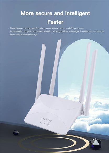 4G LTE WIFI Router 150Mbps 4 External Antennas Power Signal Booster Hotspot Smoother Wired Connection Intelligent Micro SIM Card