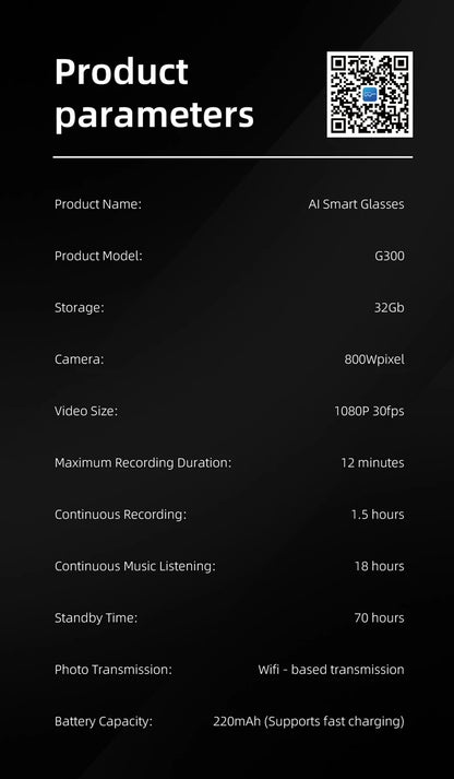 Xiaomi G300 Smart AI Glasses 800W pixel AI Shooting Camera HD Photo Video Voice Call Translation Waterproof Bluetooth Glasses