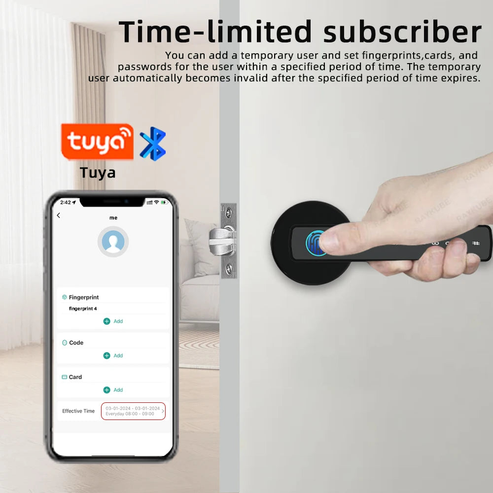 RAYKUBE M5 Tuya BLE Smart Fingerprint Door Lock Digital Electronic Lock with Password/Key/IC Card/ Smartlife/ Tuya APP Unlock