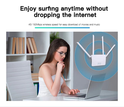 4G LTE WIFI Router 150Mbps 4 External Antennas Power Signal Booster Hotspot Smoother Wired Connection Intelligent Micro SIM Card